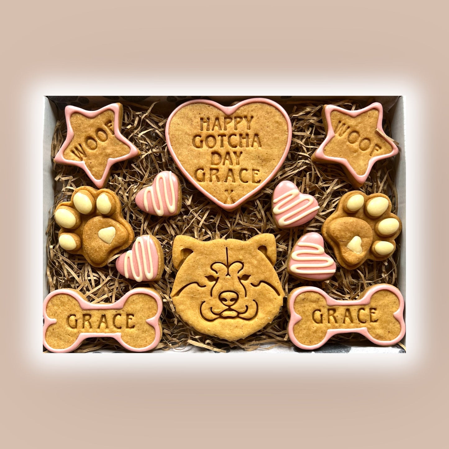 Personalised Gotcha Day Biscuit Gift Box (Grain Free Peanut Butter & Honey)