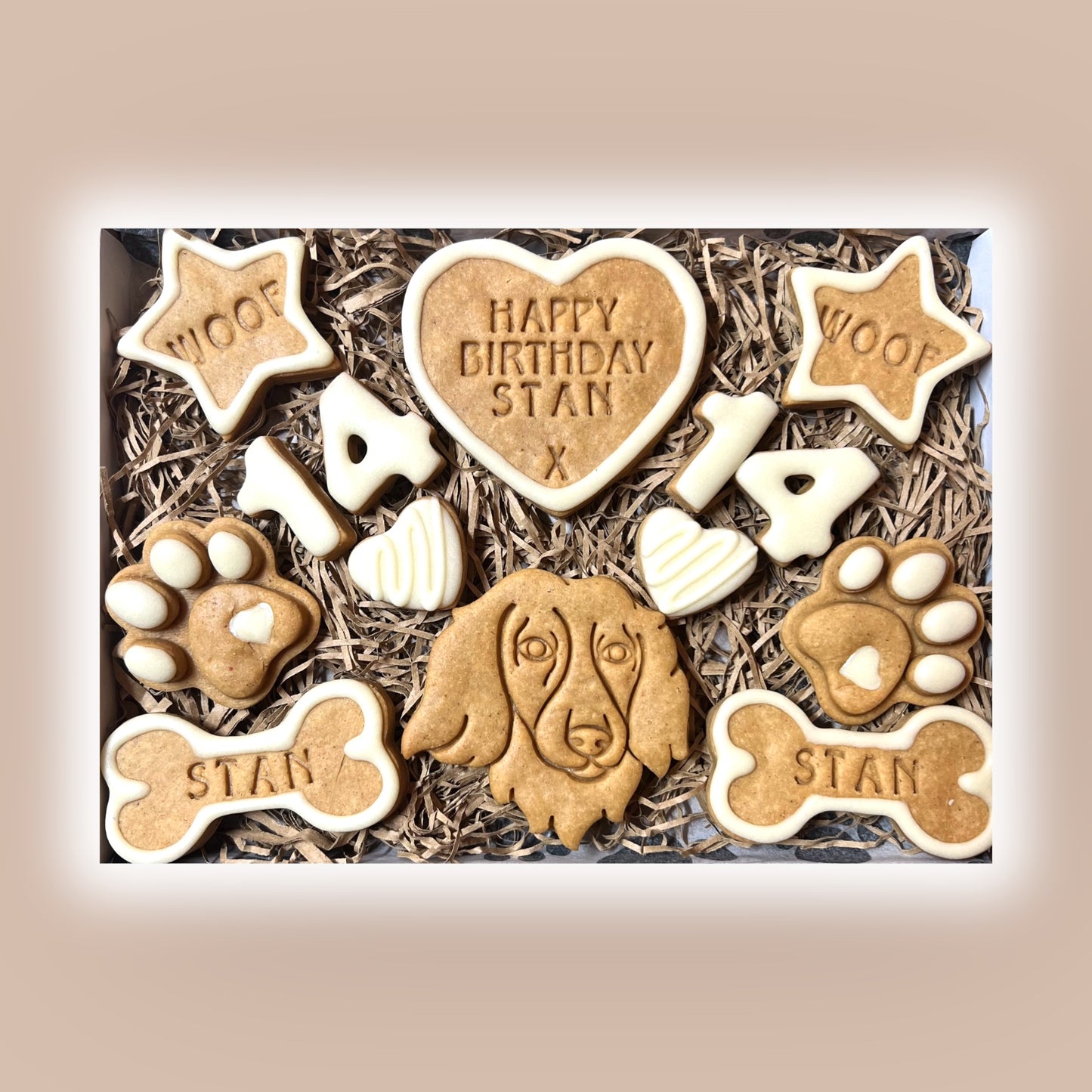 Personalised Birthday Biscuit Gift Box with Breed Face (Grain Free Peanut Butter & Honey)