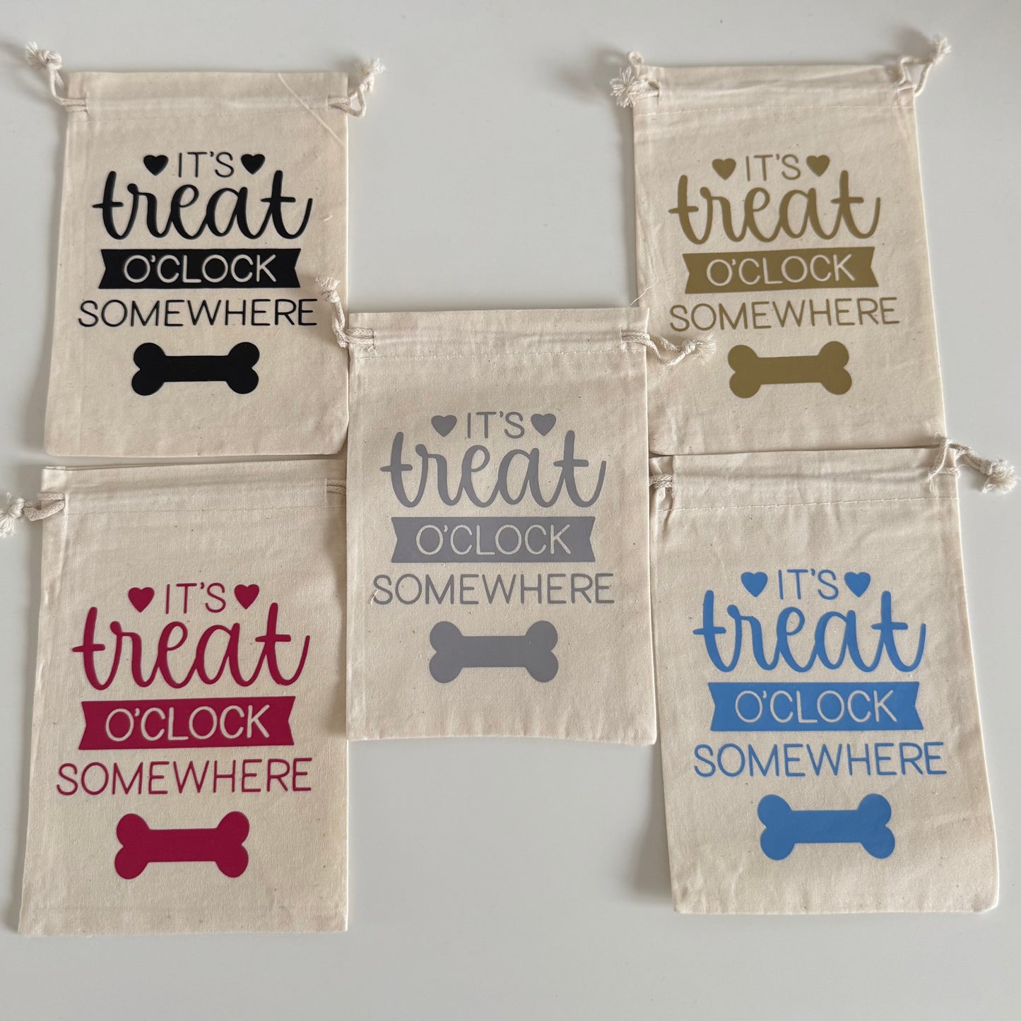 Canvas Drawstring Dog Treat Pouch - It's Treat O'Clock Somewhere