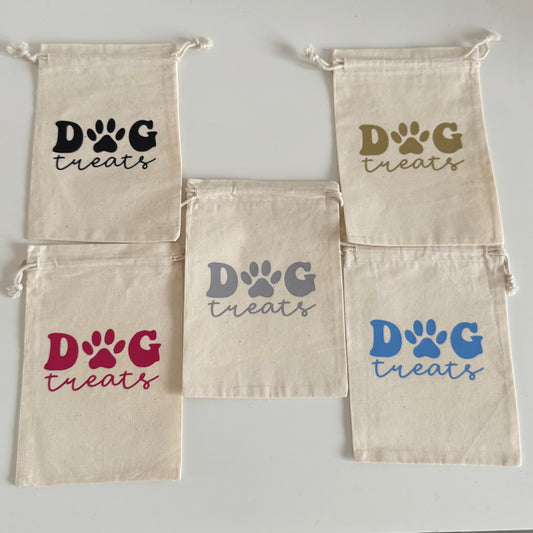 Canvas Drawstring Dog Treat Pouch with slogan 'Dog Treats'