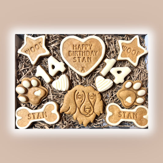 Personalised Birthday Biscuit Gift Box with Breed Face (Grain Free Peanut Butter & Honey)